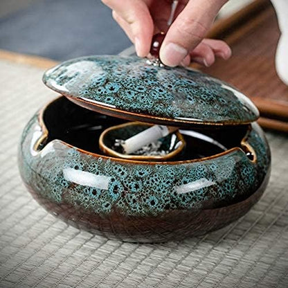 Stylish Windproof Ceramic Ashtray – Perfect for Home & Outdoors! 🏡