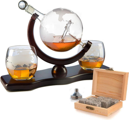 Etched World Whiskey Globe Decanter – Elegant Home Bar & Gift Idea 🌍